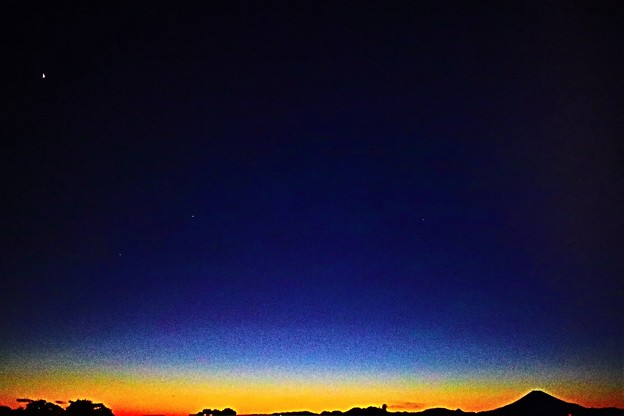富士と夕日と星