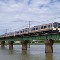 JR越後線 白山～新潟駅間の信濃川橋梁を渡るE129系