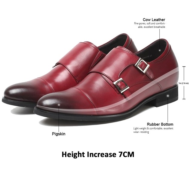 7 CM/ 2.76 Inches-Elevator Shoes Men’s Cap-Toe Monk Strap Loafer Taller Shoes For Man