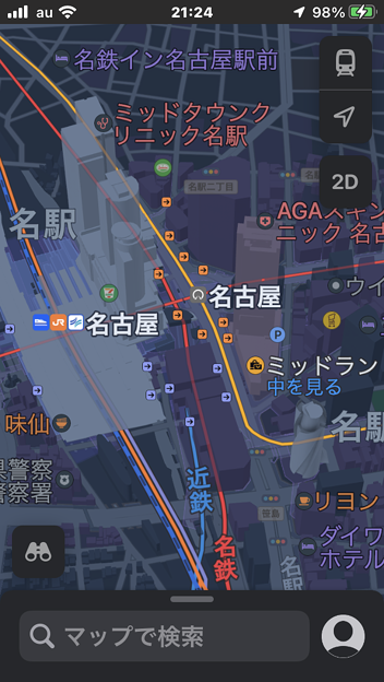 iOS15 マップアフ〓リ：名古屋市内の3Dモデリングが進化！- 5