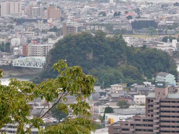 日本ラインうぬまの森：眺望の丘から見た景色 - 8（犬山橋と鵜沼城跡の岩山）