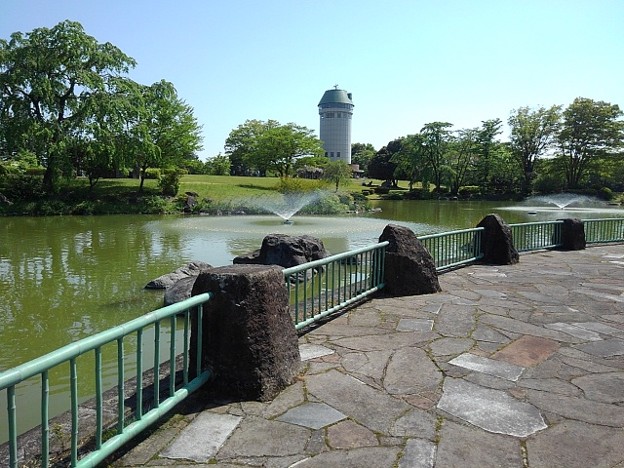 那須野が原公園の池の石畳の歩道（5月5日）