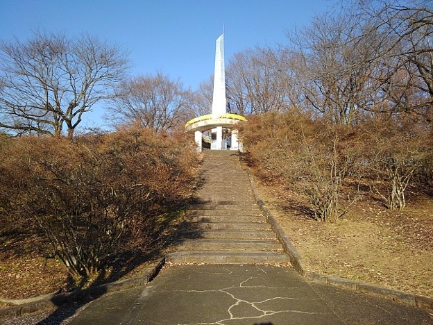 長峰公園の丘のシンボルタワーが見える階段（12月10日）