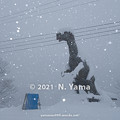 冬の恐竜像