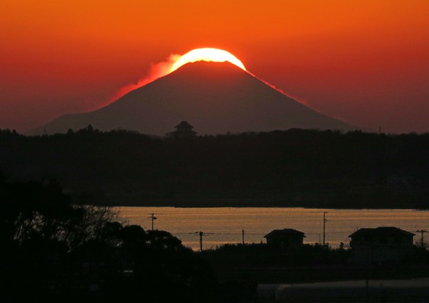 日没の富士山