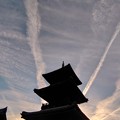 塔と飛行機雲