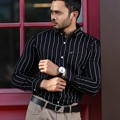 Photos: Black And White Striped Regular Fit Formal Office Shirt