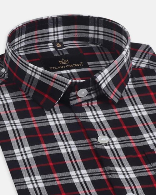 Black With Red Plaid Full Sleeve Formal Shirt