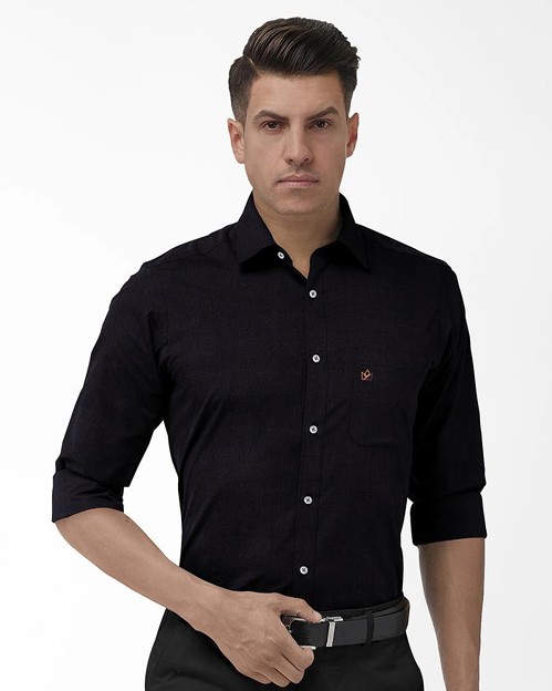 Men Black Color Simple Regular Fit Cotton Shirt