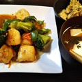 Photos: イカ ピーマン ブロッコリー炒め なめ茸汁 豚卵