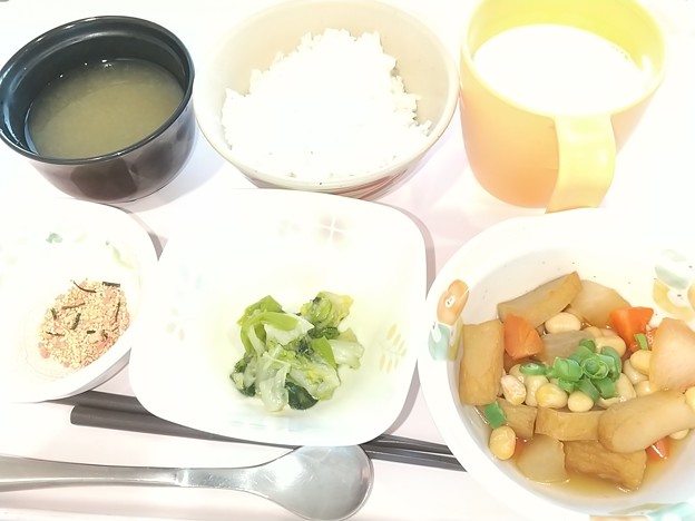 １２月２７日朝食(さつま揚げと大豆の煮物) #病院食