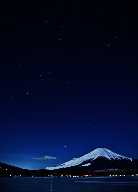 月夜の晩に富士を撮る withオリオン