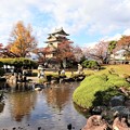 写真: 庭園池と高島城
