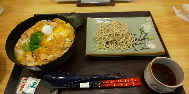 須賀川市の蕎麦処とみたさんにて親子丼の蕎麦セット(蕎麦半量付き)をいただく 美味しゅうございました