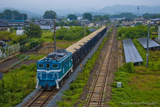 写真: 雨の寄居町をゆく秩父鉄道鉱石専用列車