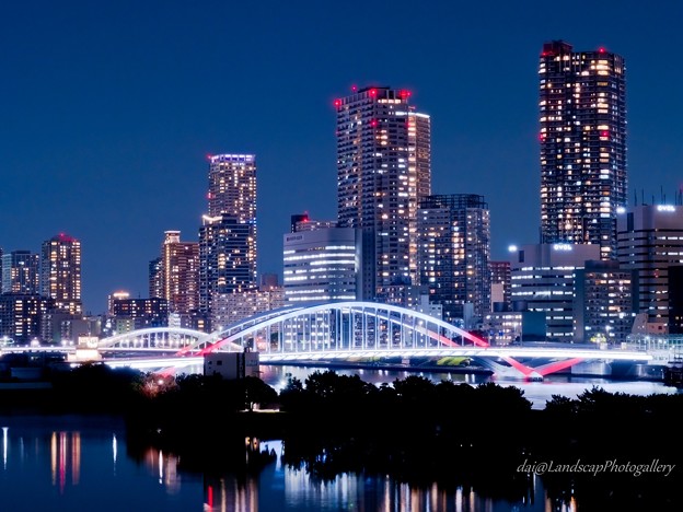 写真: 築地大橋夜景