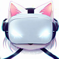 アニメ調：VRゴーグルを付けてる白猫 - 2