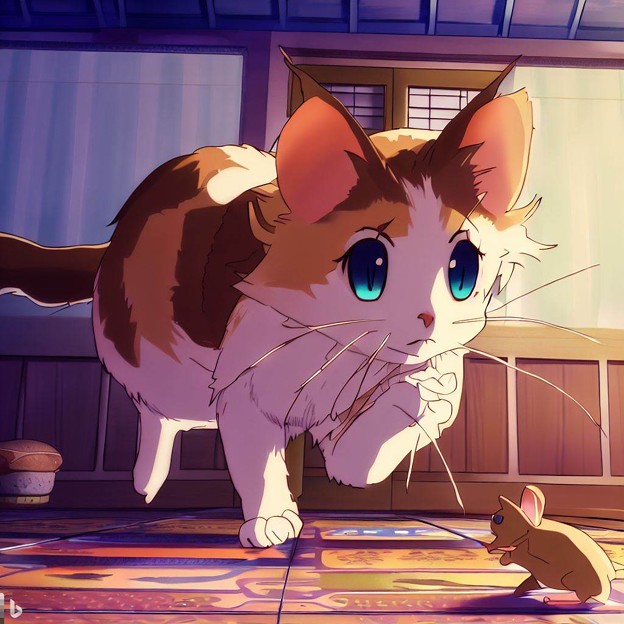 アニメ調：ネズミを追いかける猫 - 1