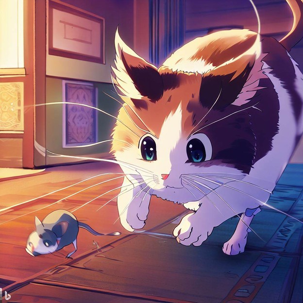 アニメ調：ネズミを追いかける猫 - 4