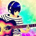 ギターを弾くショートヘアーの女性（アニメ調） - 1