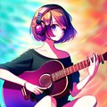 ギターを弾くショートヘアーの女性（アニメ調） - 2