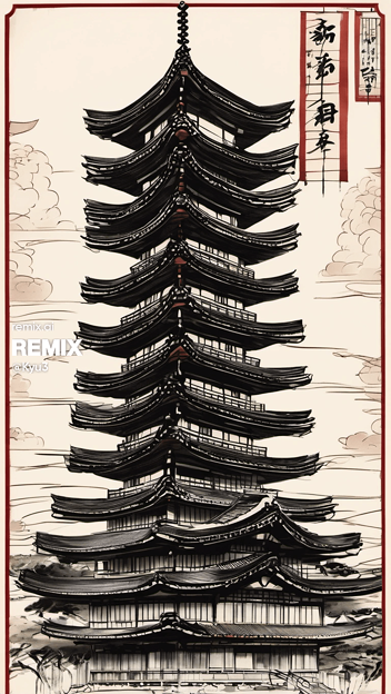 AIが描いた「歌舞伎タワー」