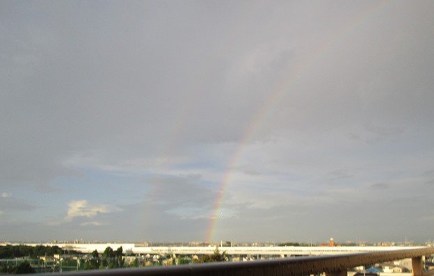 写真: 早朝の虹は西に見えた3