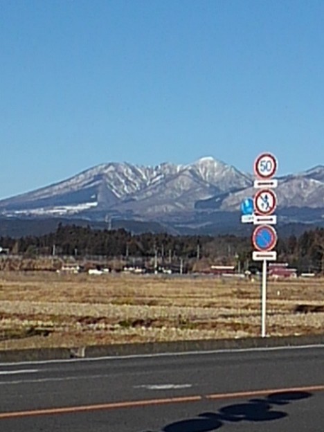 写真: 標識と雪山（1月8日）