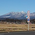 写真: 標識と雪山（1月8日）