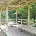 写真: 川崎城跡の池の近くの休憩所（8月7日）