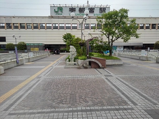 写真: 宇都宮駅前の石畳（5月26日）