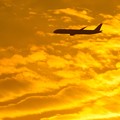 写真: 夕焼と飛行機