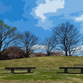 写真: 青空とベンチ
