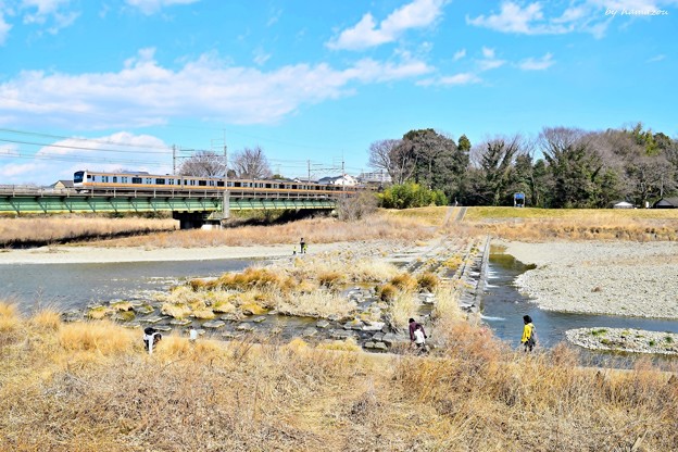 写真: 春陽気の河川敷