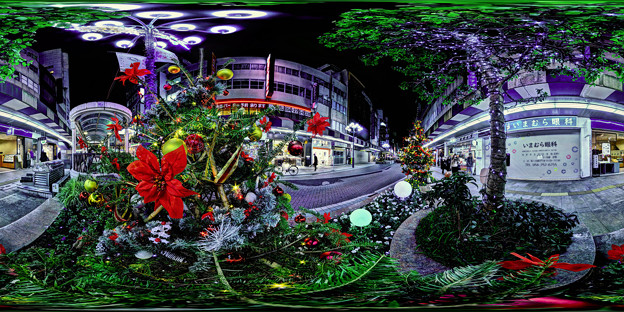 クリスマスツリーとイルミネーション、紺屋町商店街　360度パノラマ写真