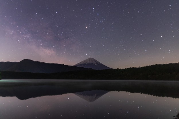 写真: 西湖にて　天の川と富士山　その２