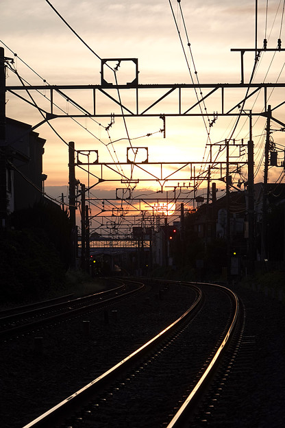 夕日と線路
