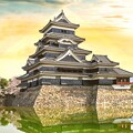 写真: 黄昏時の松本城