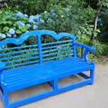 写真: 青いベンチ