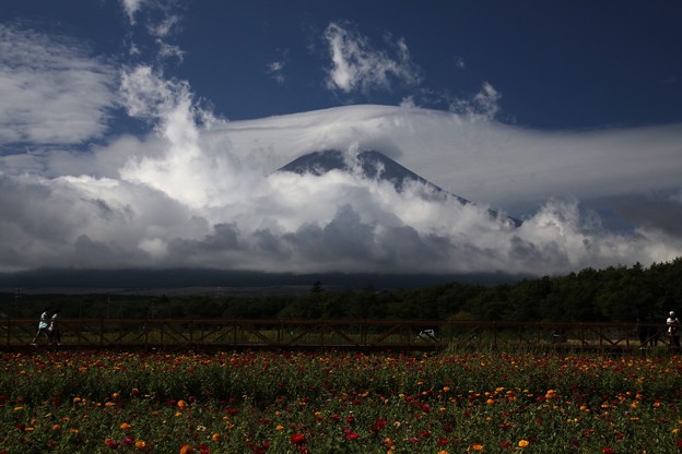 写真: 雲の乱舞の富士山