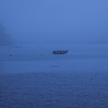 写真: 霧に覆われた湖畔