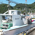 写真: 港の風景、県庁隠岐支庁裏のイカ釣り船