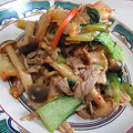 写真: 豚肉と青梗菜のキムチ炒め