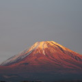 写真: 夕日に染まる富士山