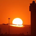 写真: F-15と夕陽と管制塔 1