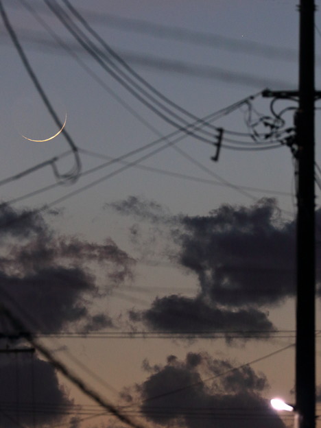 Photos: 街の灯りがつく頃三日月と水星