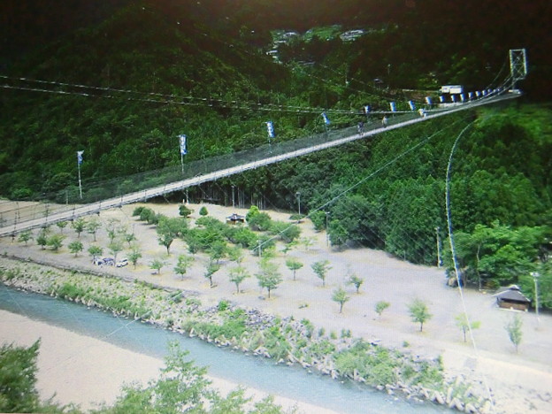 写真: 当時は日本一の吊り橋