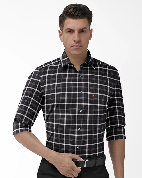 Simple Black And Grey Tartan Casual Outfit Shirt