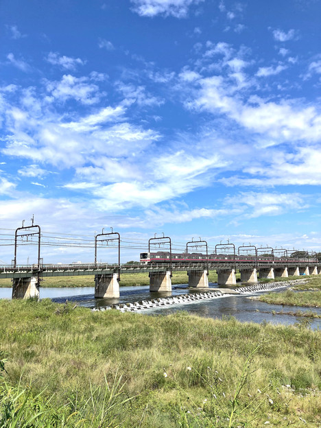 写真: 多摩川の秋空　京王線多摩川橋梁