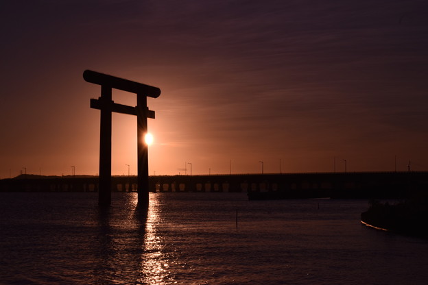 鹿島神宮西の一の鳥居×夕陽